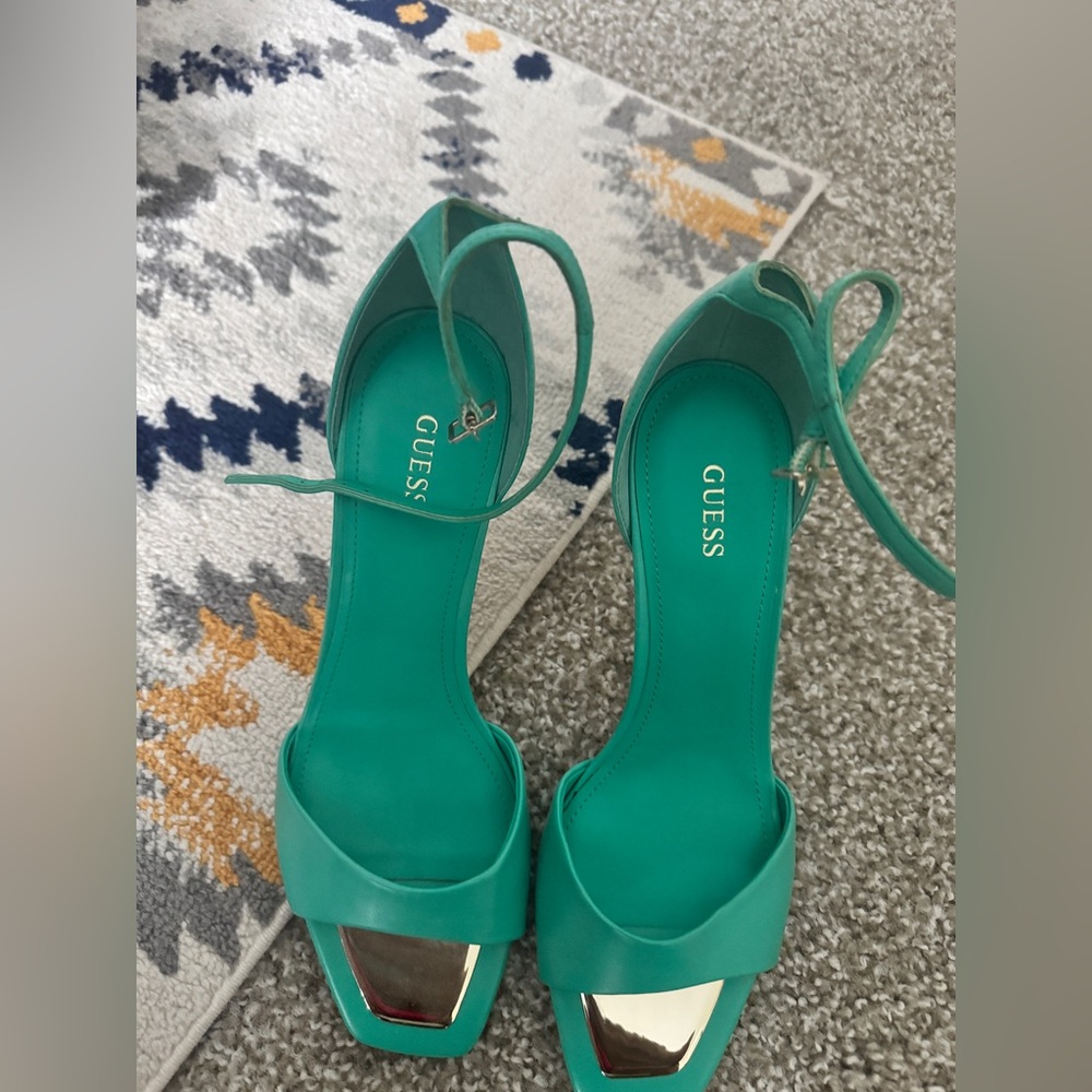 GUESS Teal Ankle Strap Heels
